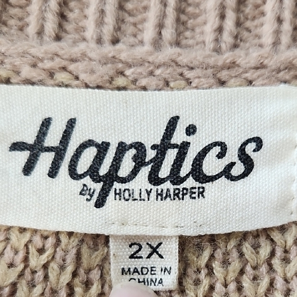Haptics Aztec Patterned Open Front Cardigan in Blush and Navy - 2X - Picture 2 of 8